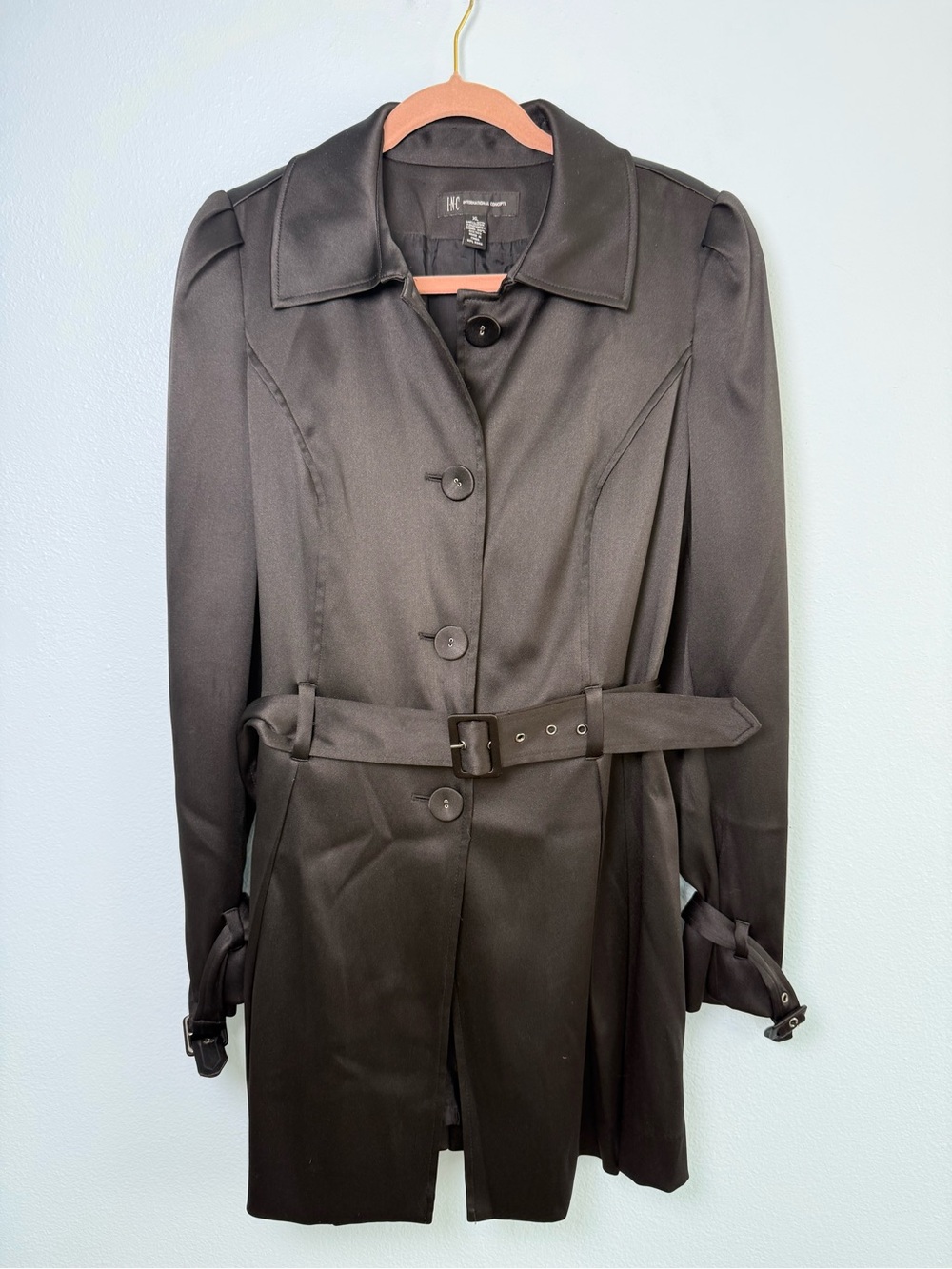 INC International Concepts Black Trench Coat with Belt